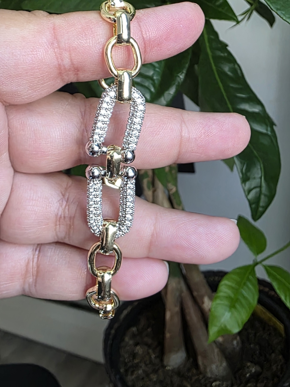 14k Gold Plated With Silver Pavé Link Bracelet - Women Jewelry